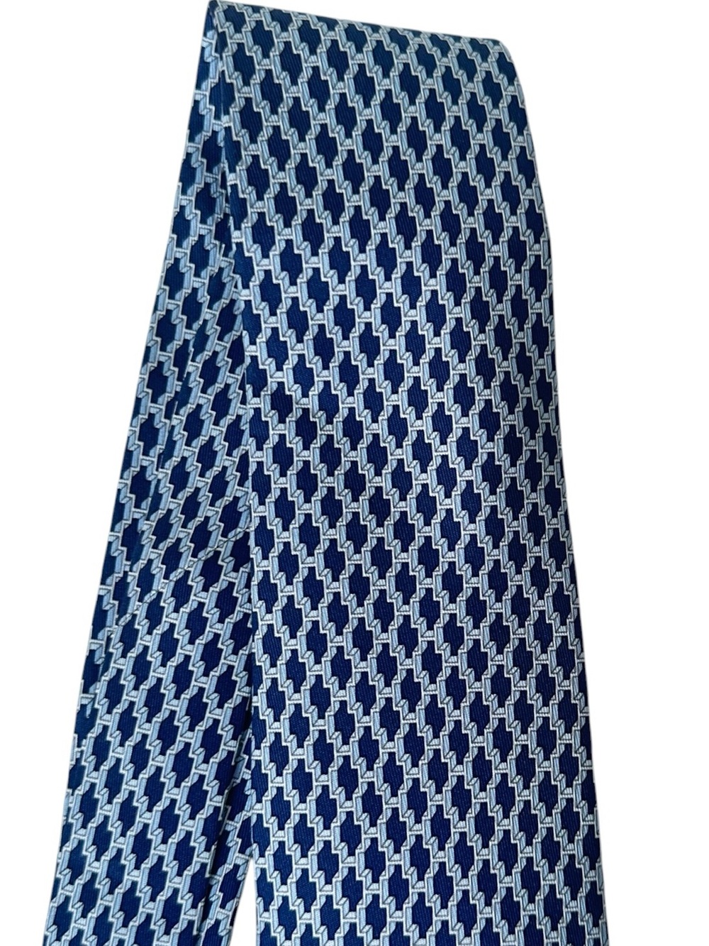 Hermès Silk Tie Blue Silver Geometric w/ Box Made in France - Picture 12 of 17